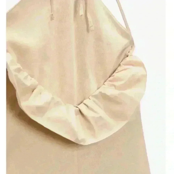 Zara Halter Wide Leg Ruffle Jumpsuit open back Cotton Cream Beige size  S - Picture 5 of 10